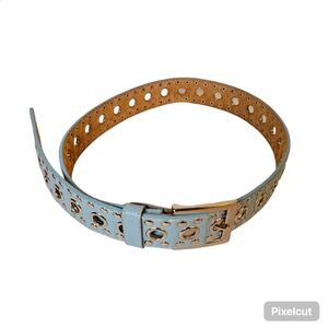 Italian Style blue genuine leather belt with silver hardware 1.5 size 34